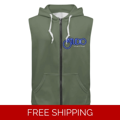 Custom Zipper Sleeveless Hoodie TOS White & Blue Logo